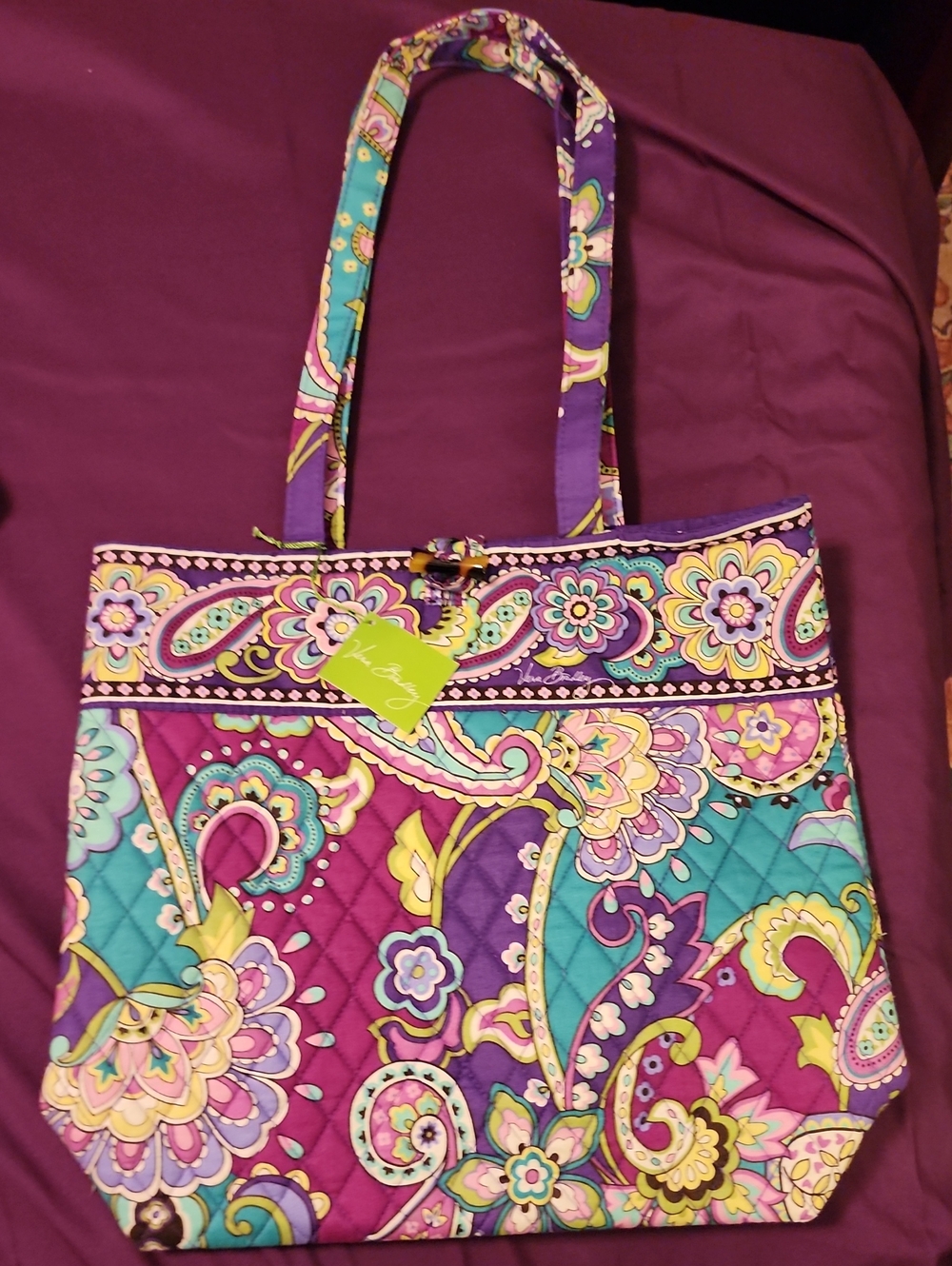 Vera Bradley Purple Paisley Quilted Heather Tote Bag
